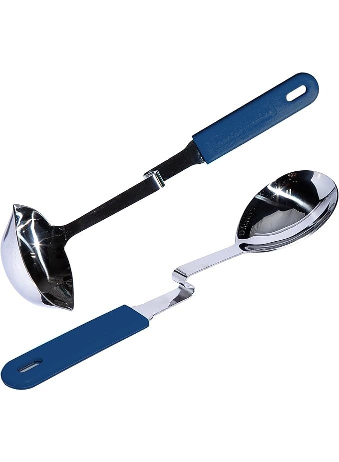 Souper Cubes طقم مغرفة ومعلقة تقديم من سوبر كيوبس + لوري غرينر – أدوات مطبخ من الستانلس ستيل بمقابض سيليكون مقاومة للحرارة للطهي والتقديم بدون فوضى