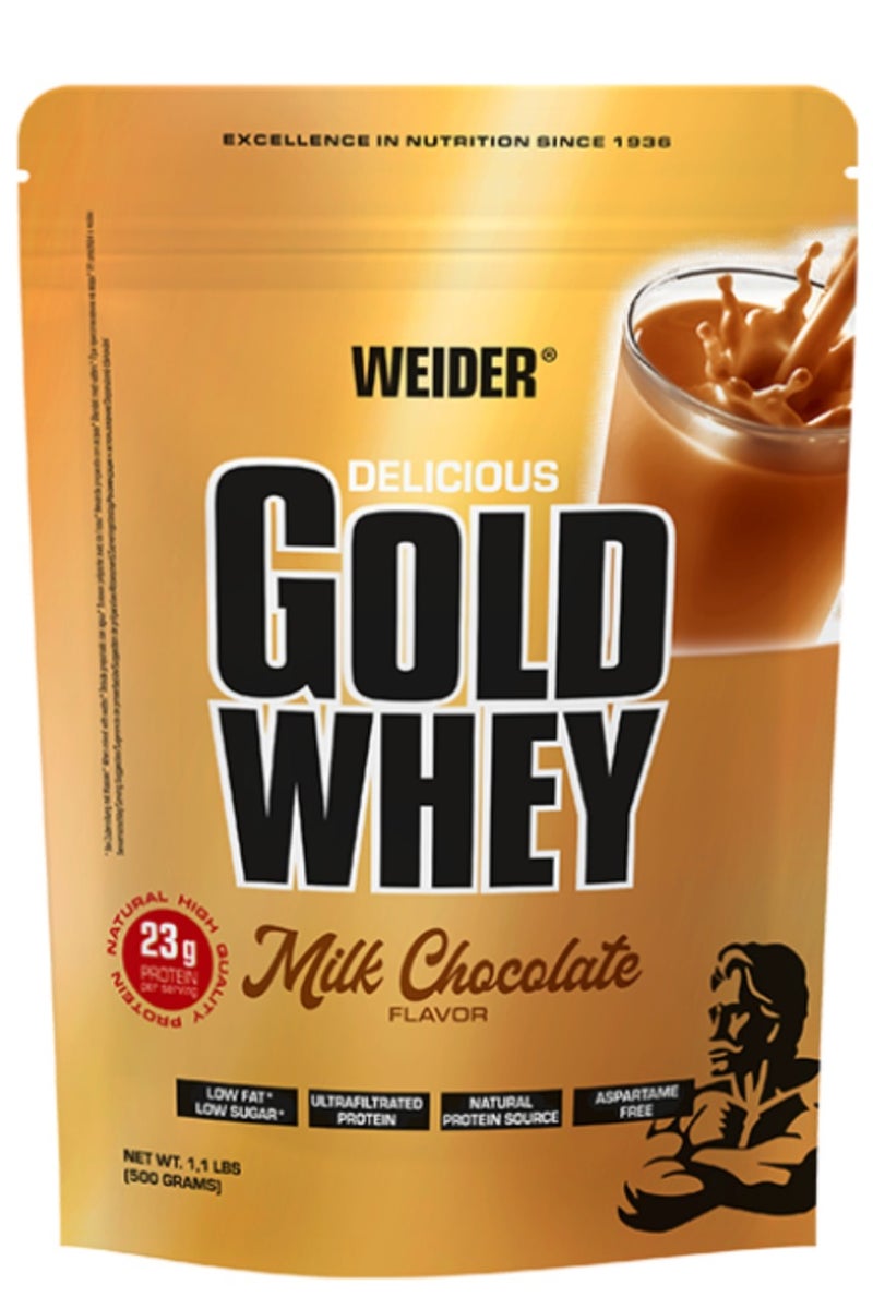 Weider Gold Whey Ultra‑Filtered Whey Protein Concentrate for Muscle Growth, Recovery & Definition - 500g - Milk Chocolate - Image 1
