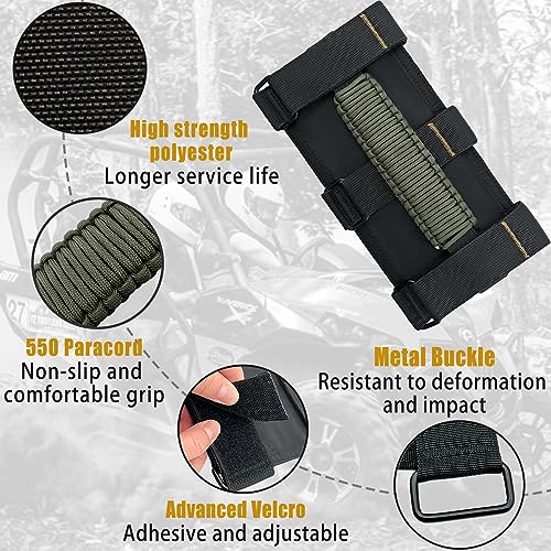 KKIKK Jeep Grab Handles, 4 Pack Paracord Jeep Wrangler Roll Bar Grab Handles for JK TJ JL CJ YJ JKU JLU and Gladiator JT Wrangler Hardware Handle for 2019 2020 2021 2022 2023 2024 Modle - Image 2