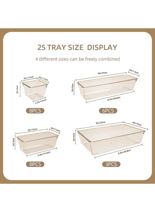 مجموعة منظمات أدراج مستوردة مكونة من 25 قطعة، بأربعة أحجام، لتنظيم أدوات التجميل، صناديق بلاستيكية شفافة لتنظيم وتخزين المكياج والمجوهرات والعديد من الأدوات الأخرى للمطبخ والحمام والمكتب وغرفة النوم - Image 2