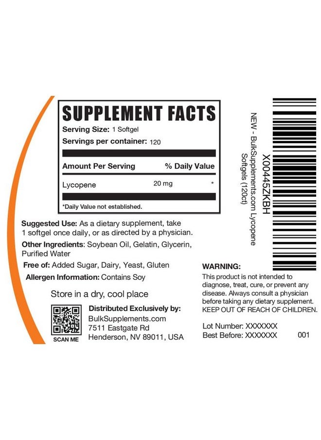 بالك سابلمنتس كبسولات الليكوبين 20 مجم من BulkSupplements.com - مكمل الليكوبين، مكمل مضادات الأكسدة - كبسولة هلامية واحدة لكل وجبة، إمداد لمدة 120 يومًا، 120 كبسولة هلامية (عبوة واحدة)  - Image 2