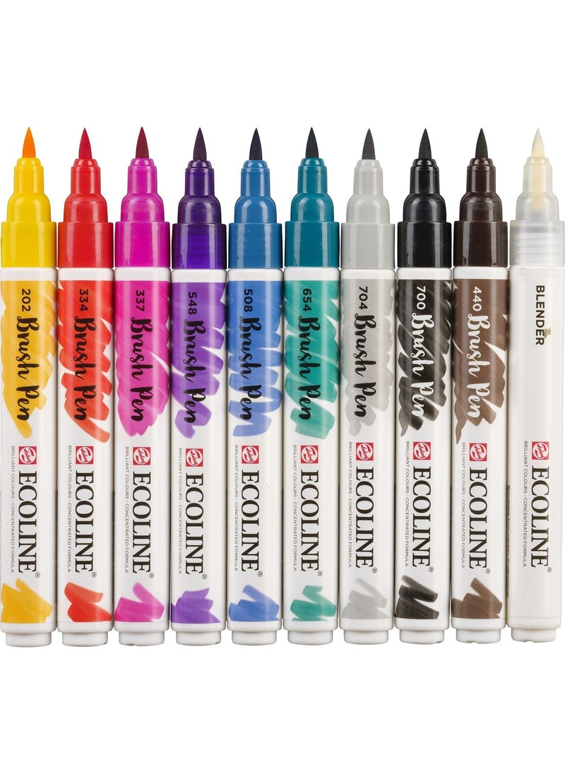 Talens Ecoline Brush Pen Brush Tip Pen Set 10 Colors Handletterıng Colors  - Image 2