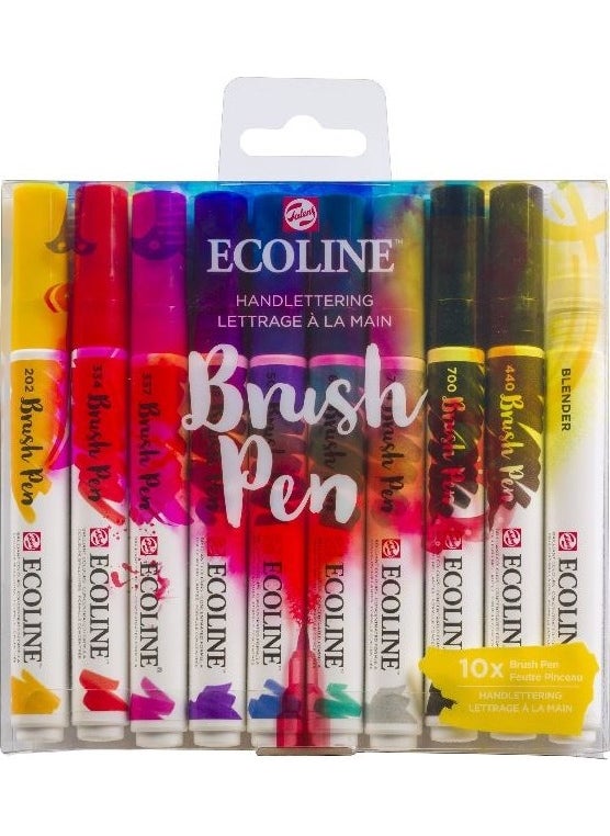 Talens Ecoline Brush Pen Brush Tip Pen Set 10 Colors Handletterıng Colors  - Image 1