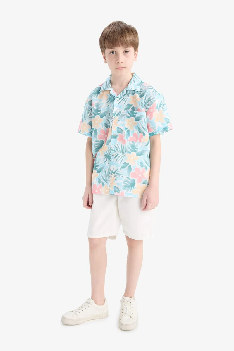 ديفاكتو Boy Oversize Polo Neck Patterned Cotton Shirt