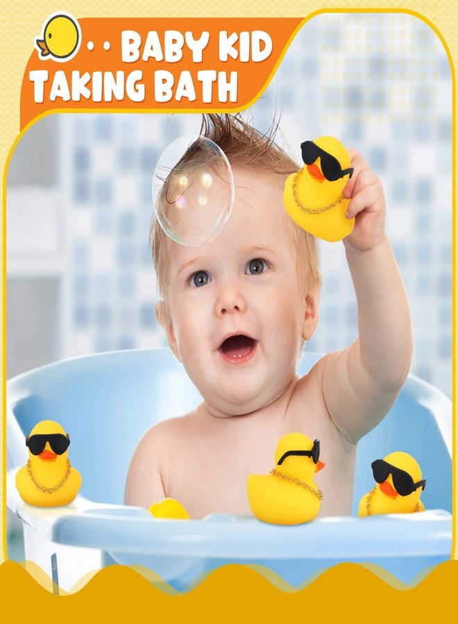 Ferraycle 18 Pcs Mini Rubber Ducks Baby Shower Tiny Rubber Ducks Bulk with Sunglasses, Float Bath Toys Bathtub Duckies Mini Ducks for Shower Birthday Party Favors Carnival Gift (Yellow) - Image 2