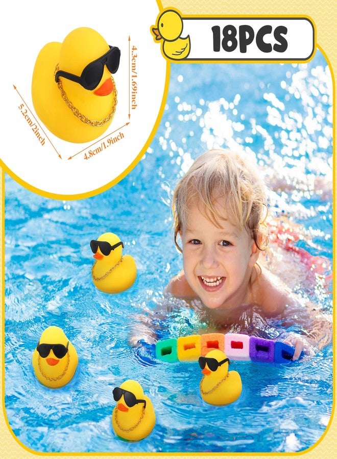 Ferraycle 18 Pcs Mini Rubber Ducks Baby Shower Tiny Rubber Ducks Bulk with Sunglasses, Float Bath Toys Bathtub Duckies Mini Ducks for Shower Birthday Party Favors Carnival Gift (Yellow) - Image 3