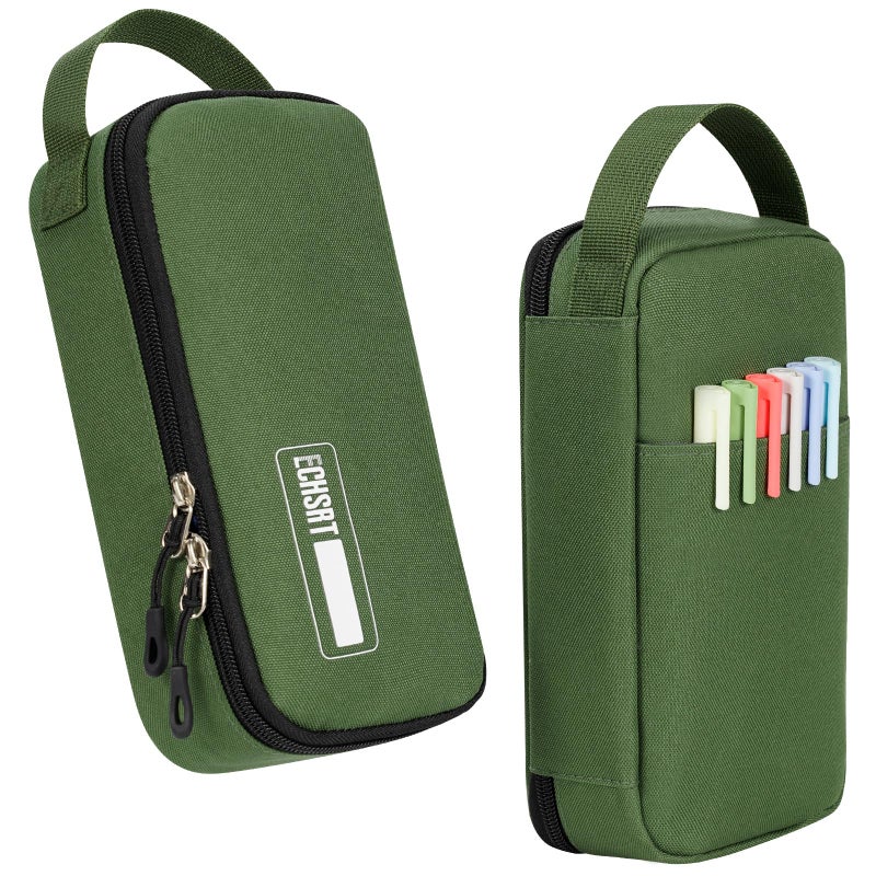 ECHSRT Big Pencil Case Aesthetic Portable Zipper Pencil Bag with Hidden Pocket Special Pouch for Men Women Adults Stationery Organizer Pen Cases for Office TravelArmy Green - Image 2