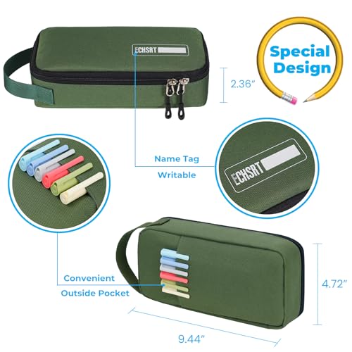 ECHSRT Big Pencil Case Aesthetic Portable Zipper Pencil Bag with Hidden Pocket Special Pouch for Men Women Adults Stationery Organizer Pen Cases for Office TravelArmy Green - Image 3