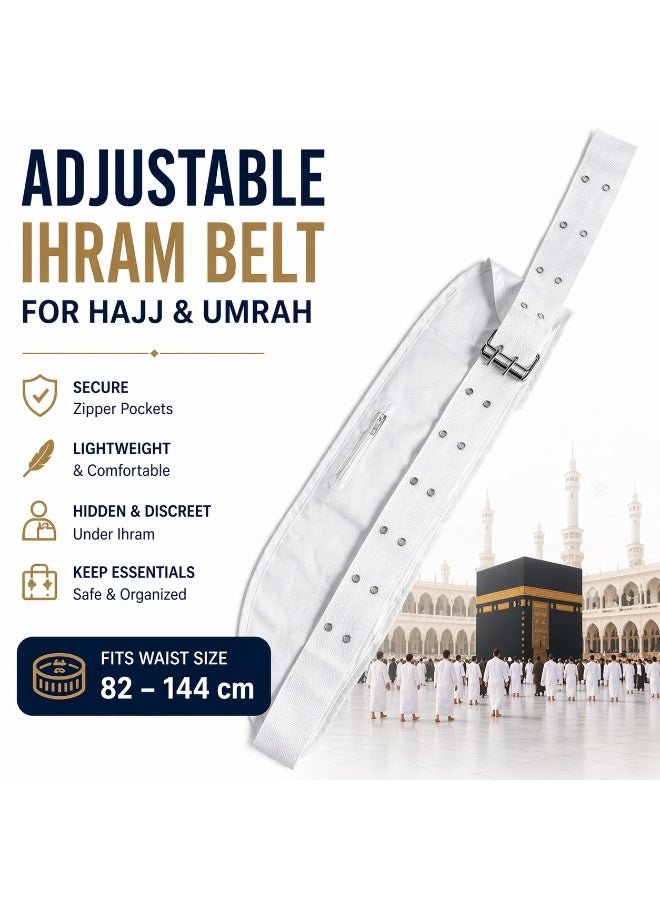 Adjustable Ihram Belt for Hajj & Umrah Men – Comfortable Hidden Waist Belt with Secure Zipper Pocket for Passport, Phone & Money – 82–144 cm - Image 1