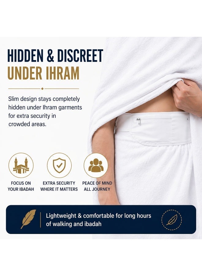 Adjustable Ihram Belt for Hajj & Umrah Men – Comfortable Hidden Waist Belt with Secure Zipper Pocket for Passport, Phone & Money – 82–144 cm - Image 3