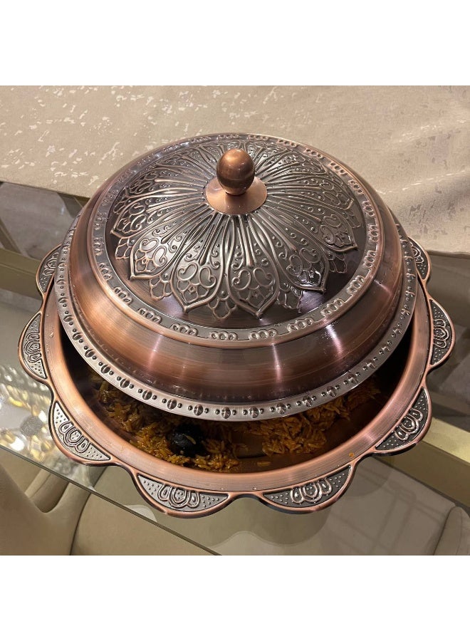 صينية وسرفيس العزومات الفاخرة بغطاء نحاسي لتقديم الكبسة والمندي والمشويات – مثالي للعزائم والمناسبات الخاصة Rg  - Image 5