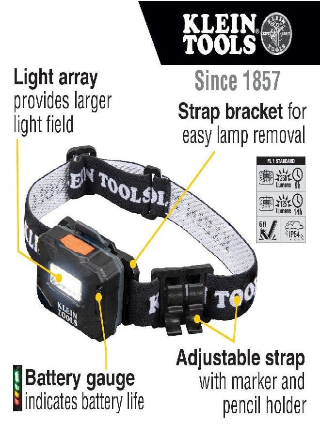Klein Tools Klein Tools 56049 Rechargeable Headlamp/LED Lights, Adjustable Fabric Strap with Marker/Pencil Holder, 260 Lumens, for Work and Outdoors  - Image 5
