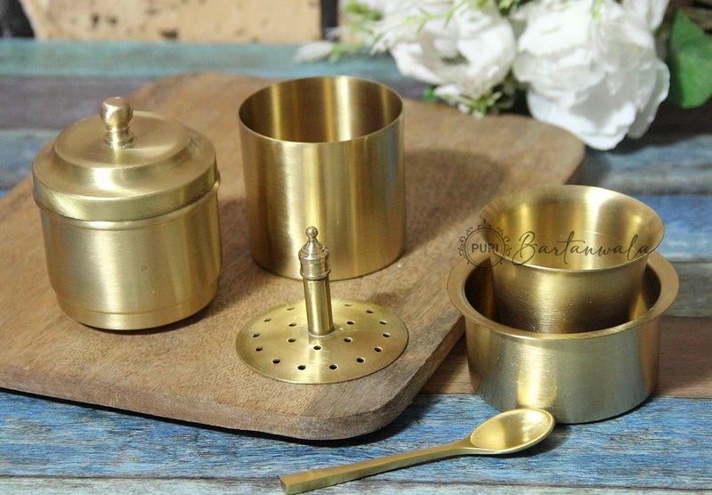 PURI - Brass/Pital South Indian Coffee Filter with DABARA Set and 1 Small Spoon - Matt Finish - 150 ml - Small - Image 4