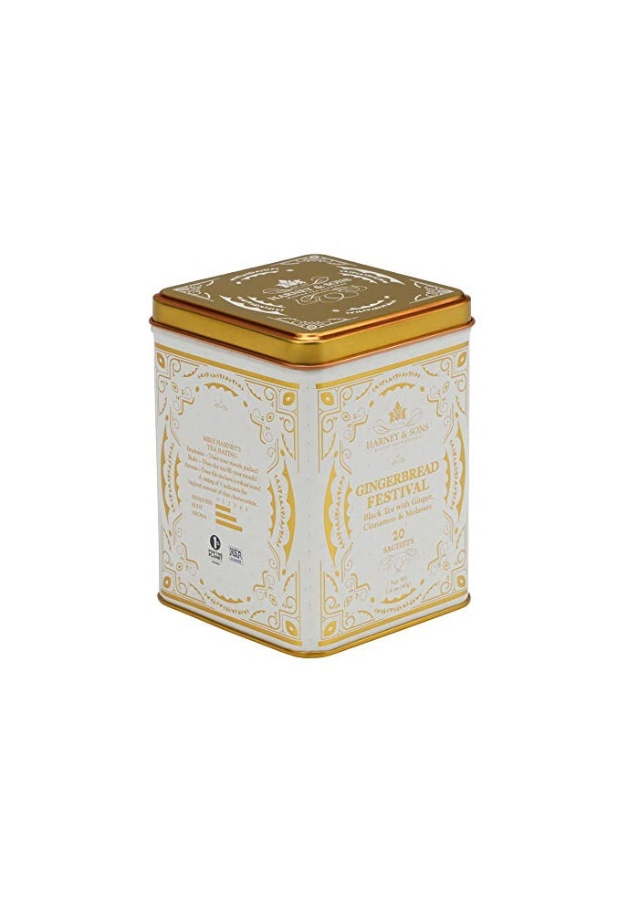 Harney & Sons Gingerbread Festival, Black Tea with Ginger & Cinnamon, 20ct sachet tin - Image 2