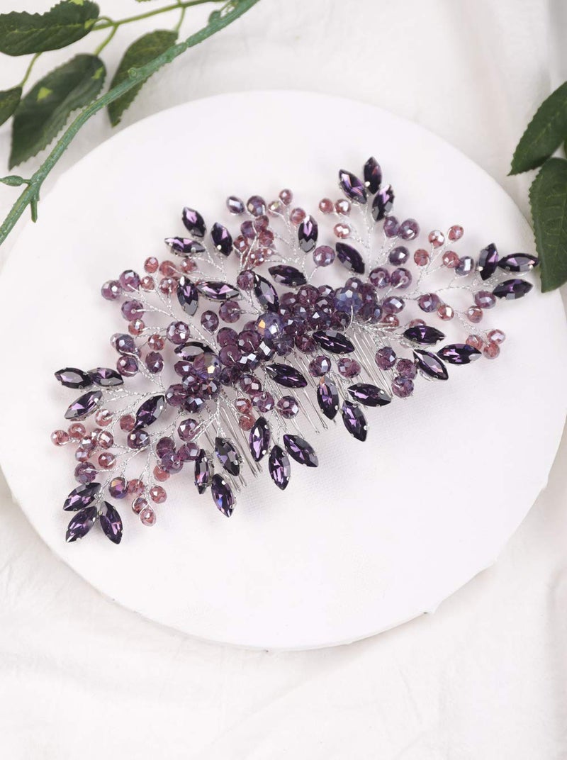 Aimimier Bridal Purple Crystal Hair Comb Amethyst Hair Piece Wedding Hair Accessories for Women and Girls Purple