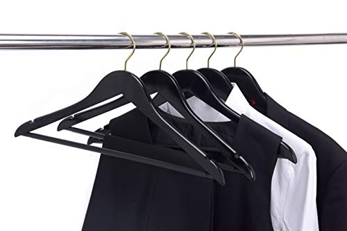 Quality Hangers Quality Black Wooden Hangers - Slightly Curved Hanger Set of 20-Pack - Solid Wood Coat Hangers with Stylish Chrome Hooks - Heavy-Duty Clothes, Jacket, Shirt, Pants, Suit Hangers (Black-Gold Hook, 20) - Image 4