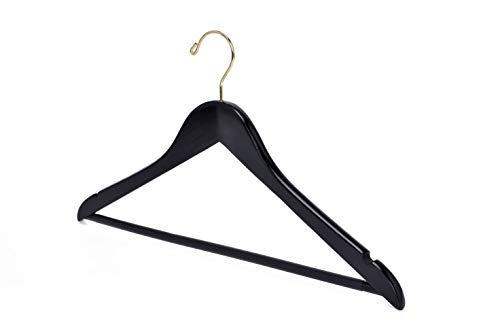 Quality Hangers Quality Black Wooden Hangers - Slightly Curved Hanger Set of 20-Pack - Solid Wood Coat Hangers with Stylish Chrome Hooks - Heavy-Duty Clothes, Jacket, Shirt, Pants, Suit Hangers (Black-Gold Hook, 20) - Image 5