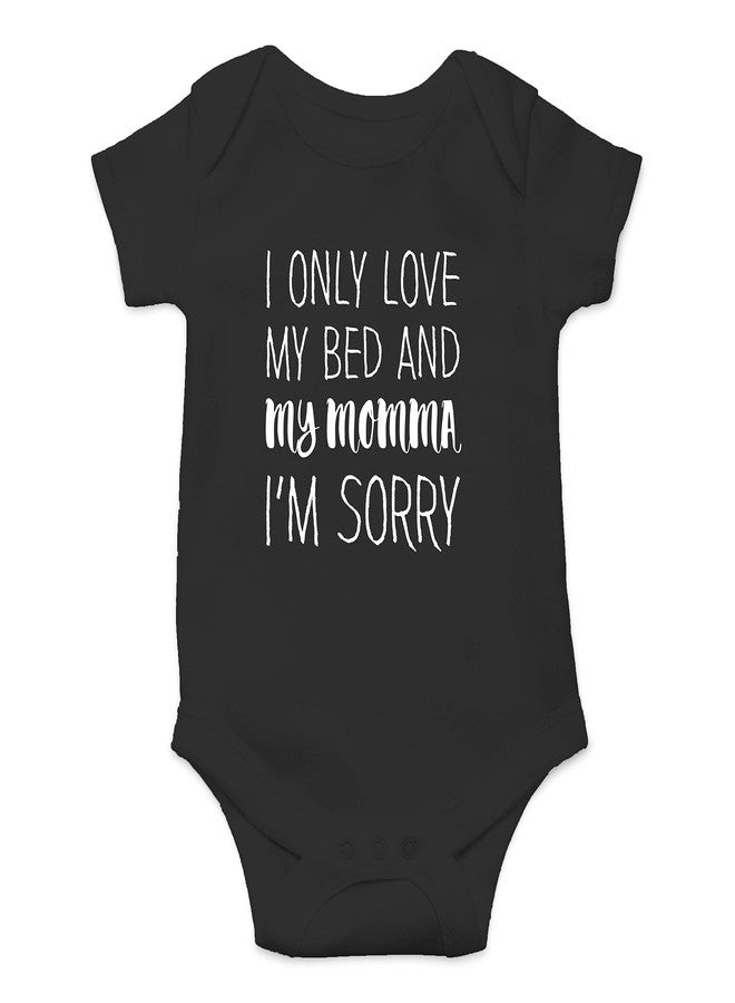 Funnwear أحب سريري وأمي، آسف - بدلة أطفال أساسية مضحكة - ملابس بنات حديثات الولادة (6 أشهر، أسود) - Image 1