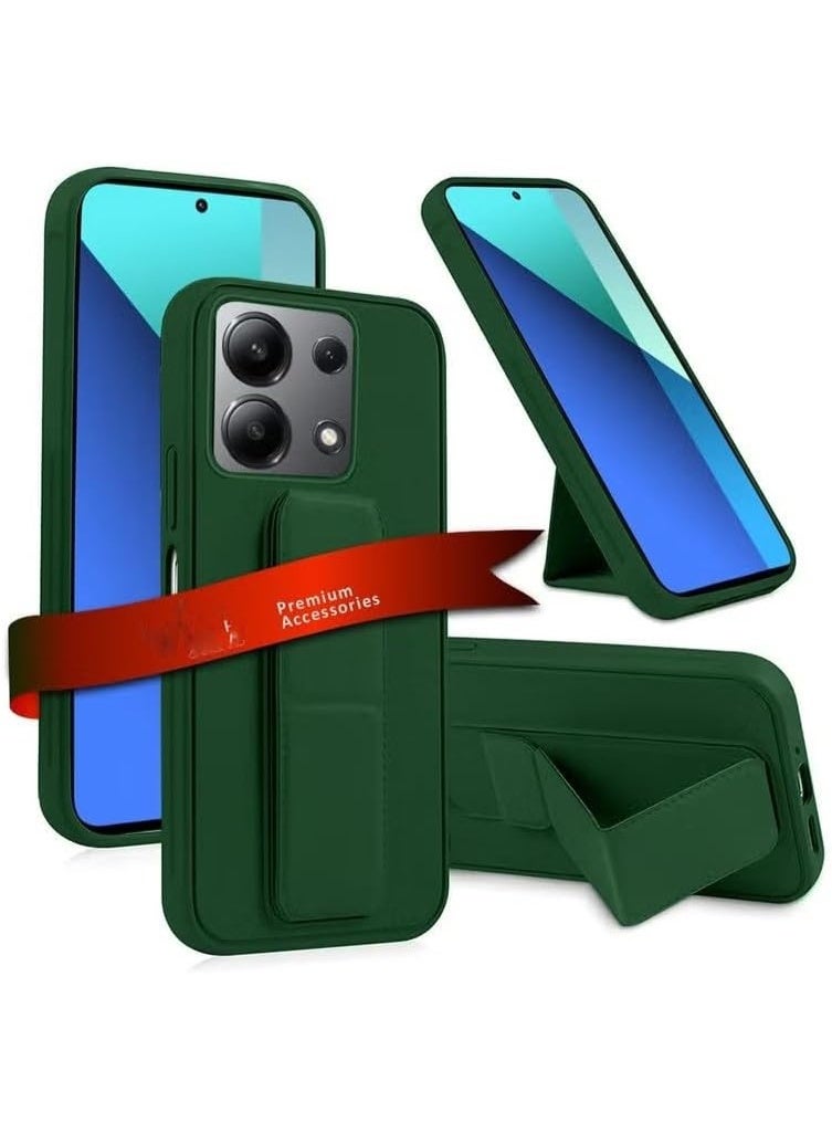 Oppo Reno13 Pro Back Stand Case Magnetic Car Holder Soft Silicone Horizontal & Vertical Kickstand Cover Wrist Strap Full protection Anti Fingerprint Case Reno 13 Pro Green - Image 1