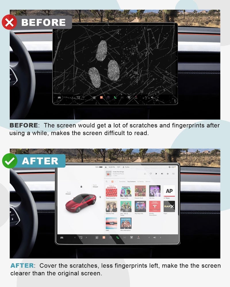 CDEFG 2Pcs for 2026 Tesla Model Y Juniper (Premium & Performance) Screen Protector, 2026 Tesla Model Y Juniper Accessories, 16" Front & 8" Rear Screen Tempered Glass Protector - Image 2