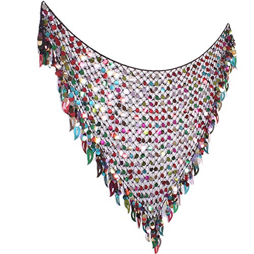 Lauthen.S Women Belly Dance Hip Scarf Sequins Mesh Triangle Wrap Skirt Waist Chain(Black) - Image 3