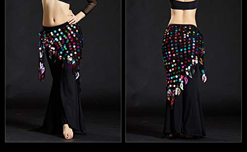 Lauthen.S Women Belly Dance Hip Scarf Sequins Mesh Triangle Wrap Skirt Waist Chain(Black) - Image 2