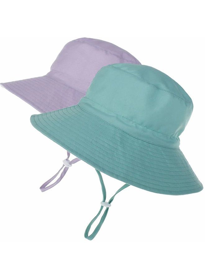 MaxNova Baby Sun Hat Toddler Summer UPF 50+ Baby Girl Bucket Hat Wide Brim Beach Hats for Baby Boys 0-5 Years 2pack, 2pack Solid Purple/Auqa, 2-7 Years - Image 1