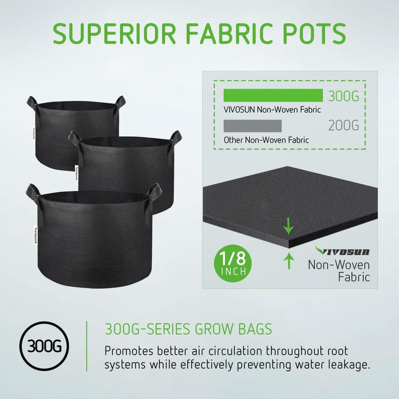 VIVOSUN 5-Pack 25 Gallon Plant Grow Bags, Heavy Duty Thickened Nonwoven Fabric Pots with Handles - Image 3