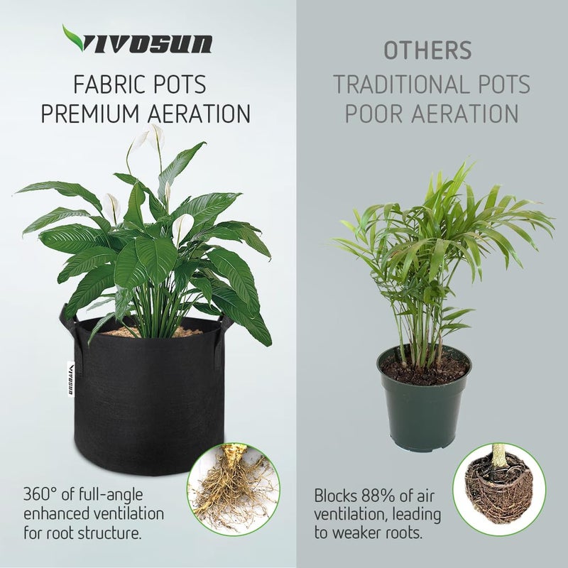 VIVOSUN 5-Pack 25 Gallon Plant Grow Bags, Heavy Duty Thickened Nonwoven Fabric Pots with Handles - Image 4
