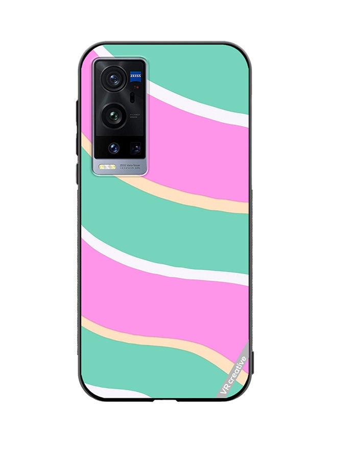 VR CREATIVE Protective Case Cover For Vivo X60 Pro Plus Diagonal Groovy Liquid Swirl Stripe Pattern In Green, Purple, And Pink Color Design Multicolour - Image 1