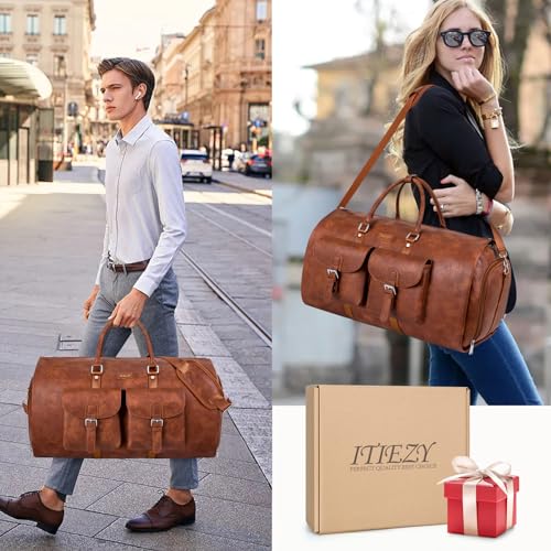 ITIEZY Garment Bag for Travel, Convertible Carry on Garment Duffel Bag for Men 3Pcs, Faux Leather Waterproof Large Weekender Bag for Men 2 in 1 Hanging Suitcase Suit Dress Business Travel Bag - Image 2