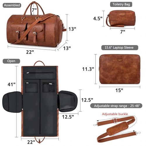 ITIEZY Garment Bag for Travel, Convertible Carry on Garment Duffel Bag for Men 3Pcs, Faux Leather Waterproof Large Weekender Bag for Men 2 in 1 Hanging Suitcase Suit Dress Business Travel Bag - Image 5