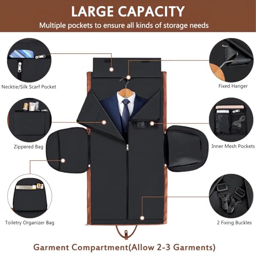 ITIEZY Garment Bag for Travel, Convertible Carry on Garment Duffel Bag for Men 3Pcs, Faux Leather Waterproof Large Weekender Bag for Men 2 in 1 Hanging Suitcase Suit Dress Business Travel Bag - Image 4