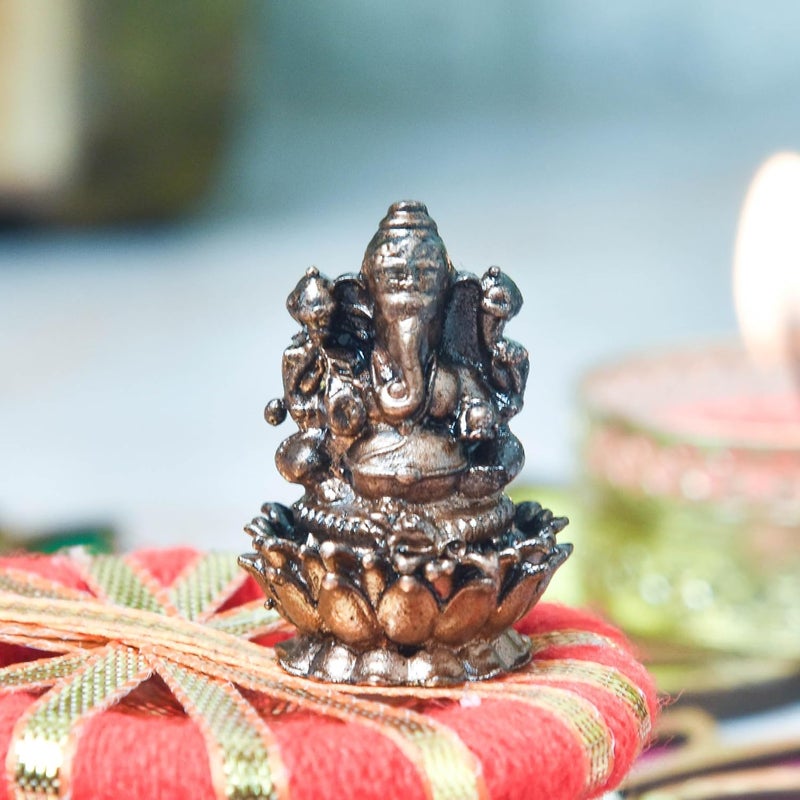 Copper Idols India  By Bhimonee Decor Copper Idols India By Bhimonee Decor 12 inch Copper Lotus Ganesha Idol 25 Grams Weight Patina Antique Finish Pack of 1 Piece  - Image 1