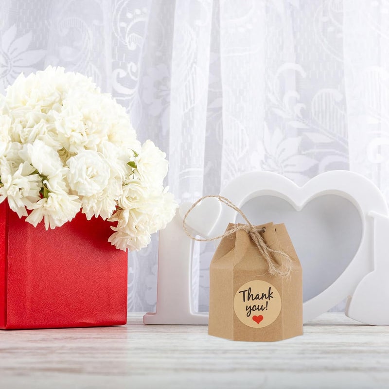 VERDANVERSE 50pcs Hexagon Kraft Paper Candy Boxes with Twine and Stickers, Wedding Favor Wrapping Boxes for Party Packaging and Candy Presentation - Image 5