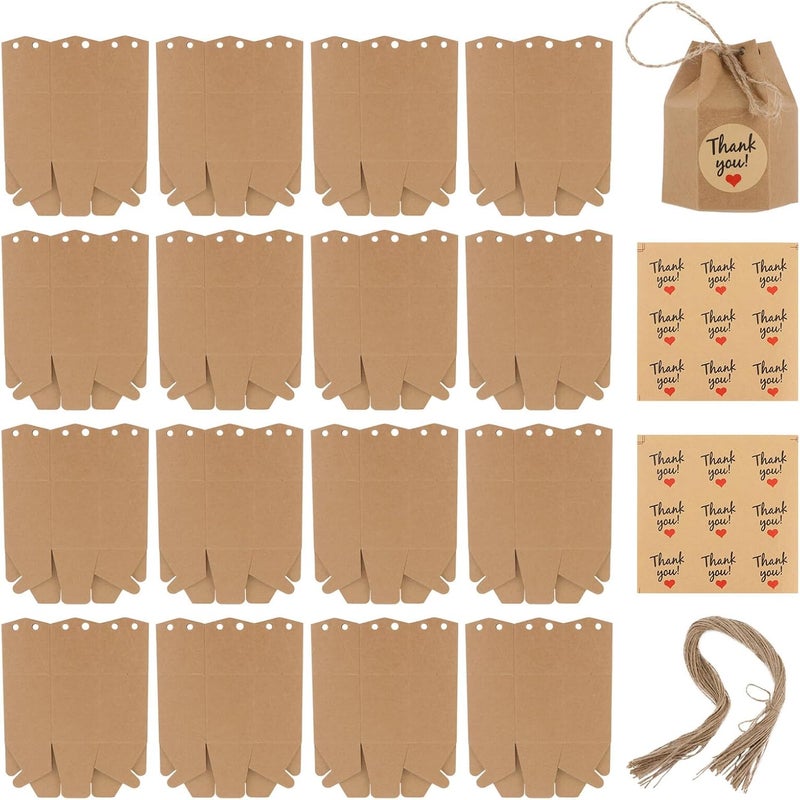 VERDANVERSE 50pcs Hexagon Kraft Paper Candy Boxes with Twine and Stickers, Wedding Favor Wrapping Boxes for Party Packaging and Candy Presentation - Image 1