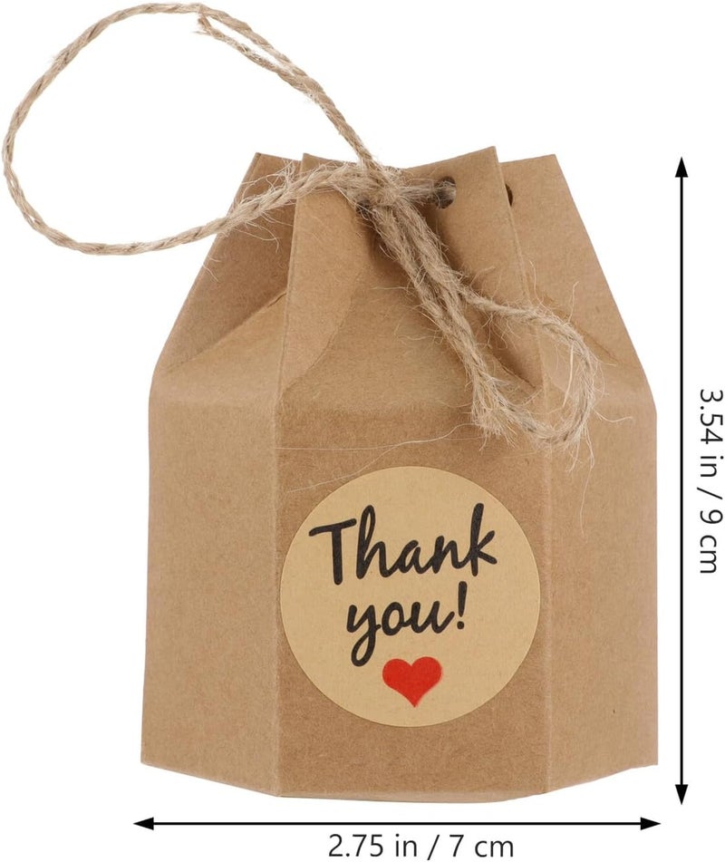 VERDANVERSE 50pcs Hexagon Kraft Paper Candy Boxes with Twine and Stickers, Wedding Favor Wrapping Boxes for Party Packaging and Candy Presentation - Image 2