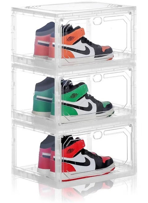 Shoe Storage Box,Shoe Organizer for Closet 3 Pack Stackable Shoe Boxes Clear Plastic Shoe Containers Shoe Storage Organizer Bins with Lids