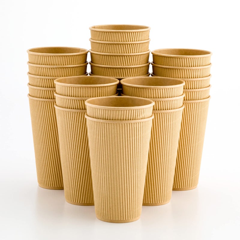Restaurantware Restaurantware 16 Ounce Ripple Wall Disposable Coffee Cups 500 Insulated Kraft Paper Tumblerss with Rolled Rim Design Lids Sold Separately for Hot Drinks like Tea Hot Chocolate and More 
