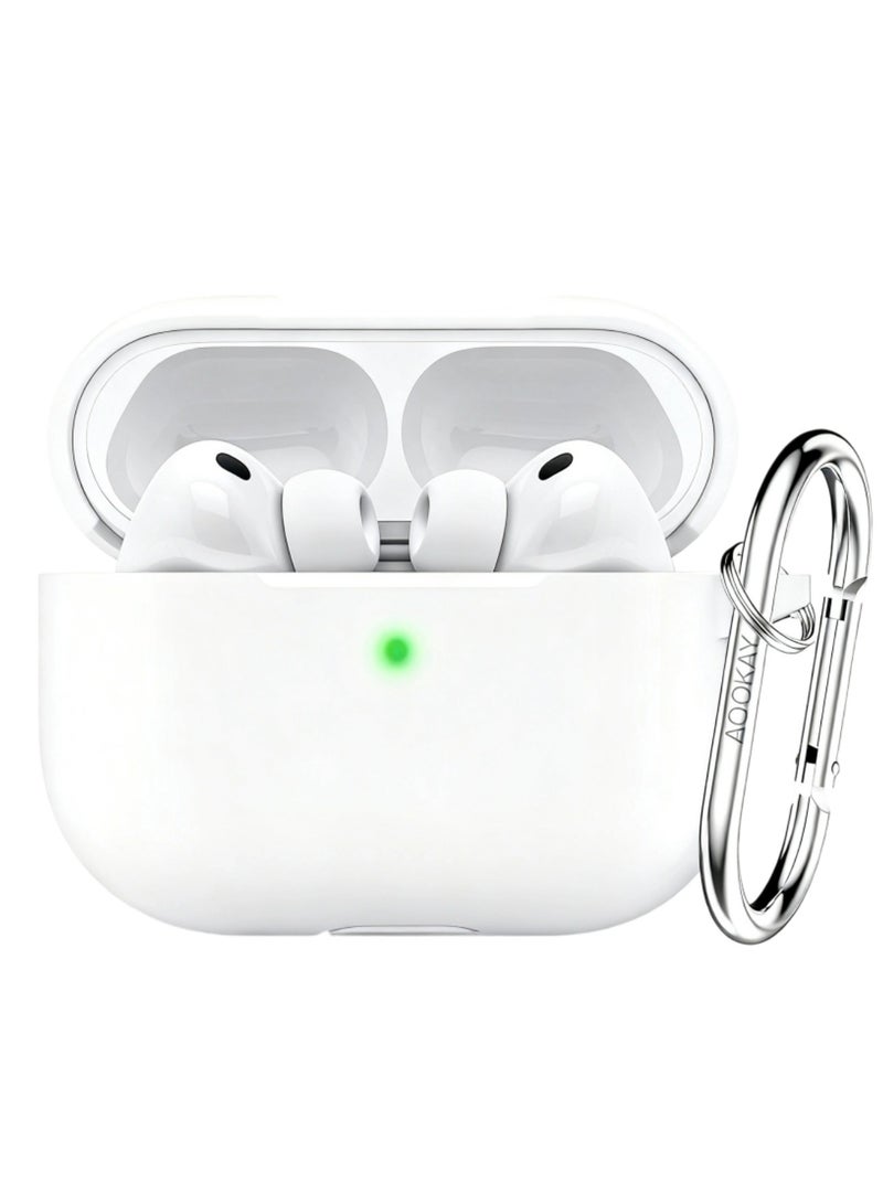 Aookay for Apple AirPods Pro 3/AirPods Pro 3th Generation Case Cover with Keychain, Full Protective Silicone Case Accessories, Front LED Visible (White) - Image 1
