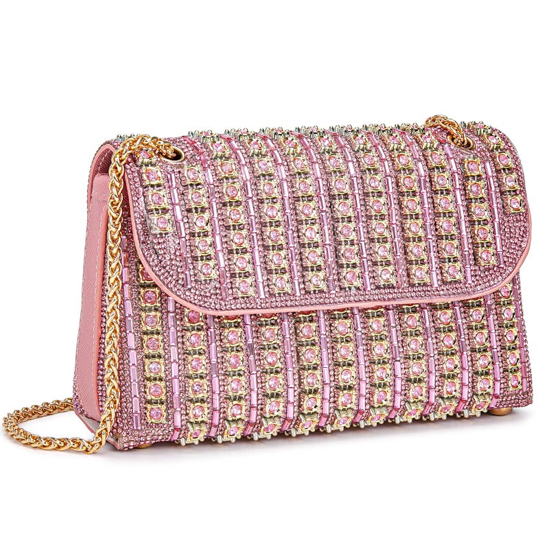BBTT.ful Rhinestone Evening Handbags for Women Shoulder Bags Crossbody Bag Bling Bling Crystals Clutch Purse with Chain (Pink) - Image 1