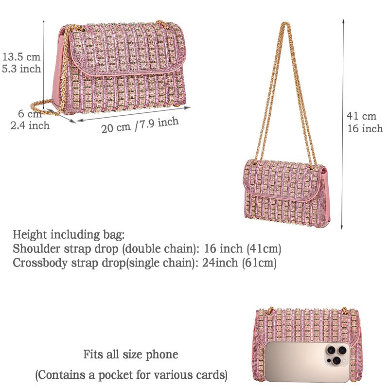 BBTT.ful Rhinestone Evening Handbags for Women Shoulder Bags Crossbody Bag Bling Bling Crystals Clutch Purse with Chain (Pink) - Image 4