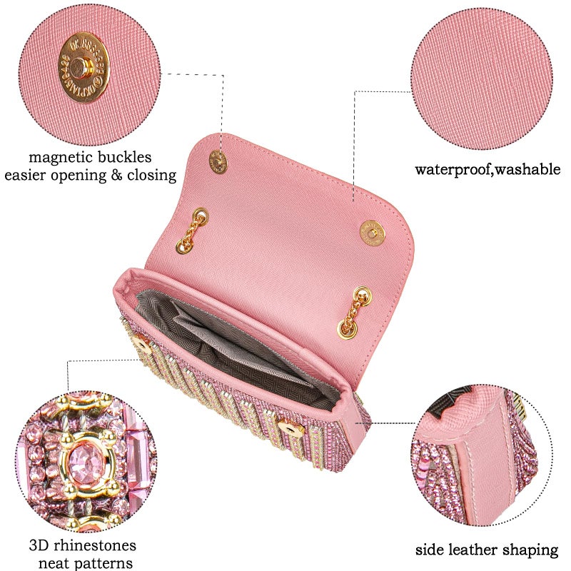 BBTT.ful Rhinestone Evening Handbags for Women Shoulder Bags Crossbody Bag Bling Bling Crystals Clutch Purse with Chain (Pink) - Image 5