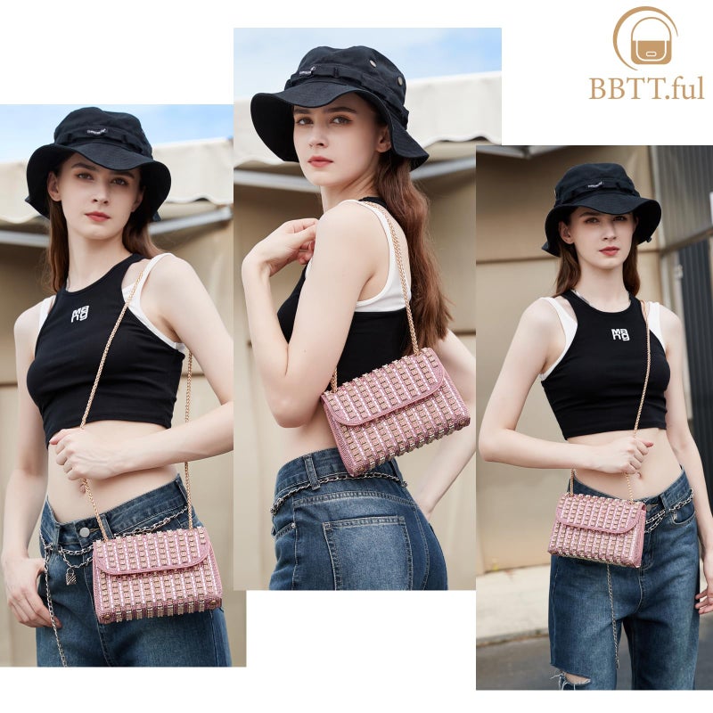 BBTT.ful Rhinestone Evening Handbags for Women Shoulder Bags Crossbody Bag Bling Bling Crystals Clutch Purse with Chain (Pink) - Image 2
