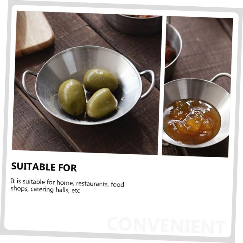 Stainless Steel Round Sauce Plate With Handles For Appetizers Condiments - Image 4