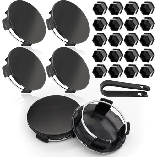 LhyBtm Wheel Center Caps Wheel Cap Kit Compatible with Tesla Model 3 Model Y 19 Inch Model S 20 Inch Wheel Hub Caps Center Cover 4 Hub Center Caps 20 Lug Nut Covers 1 Pack Wrench Black - Image 1