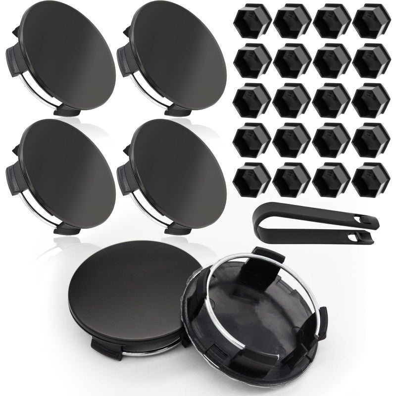 LhyBtm Wheel Center Caps Wheel Cap Kit Compatible with Tesla Model 3 Model Y 19 Inch Model S 20 Inch Wheel Hub Caps Center Cover 4 Hub Center Caps 20 Lug Nut Covers 1 Pack Wrench Black - Image 3