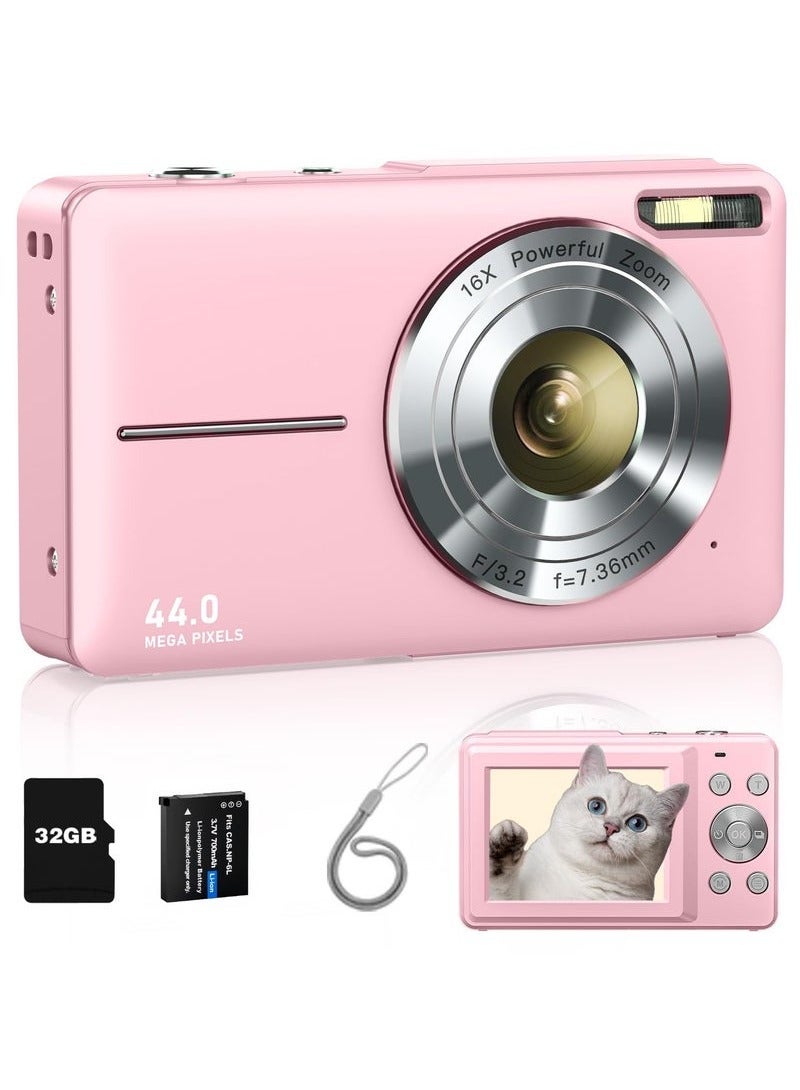 ASIV Digital Camera, FHD 1080P Kids Camera 44MP Point and Shoot Digital Cameras with 32GB SD Card, 16X Zoom, Lanyard - Image 1