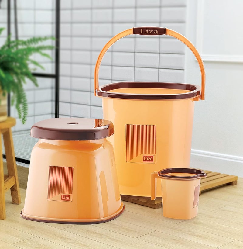 Liza Liza Bathroom Set 3 Pcs, Bucket (18ltr), Batla/Stool Big, Mug (1 LTR) Bucket for Bathroom, Bathroom Set Combo (Opera3LIGHTBROWN) - Image 2