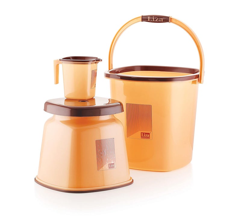 Liza Liza Bathroom Set 3 Pcs, Bucket (18ltr), Batla/Stool Big, Mug (1 LTR) Bucket for Bathroom, Bathroom Set Combo (Opera3LIGHTBROWN) - Image 1